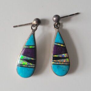 Rick Tolino Navajo Sterling Silver Inlay Dangle Earrings